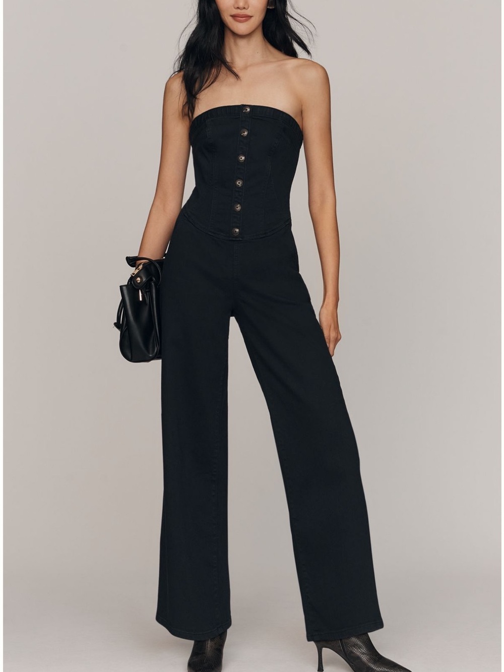 PILCRO BANDEAU DENIM CORSET JUMPSUIT